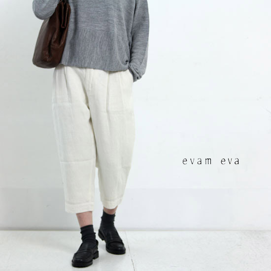 evameva (エヴァムエヴァ) Cotton linen silk cropped tuck pants