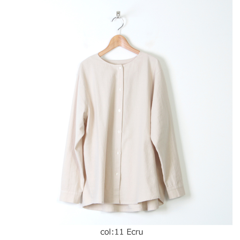 evameva (エヴァムエヴァ) cotton wool nocollar shirt / コットン 