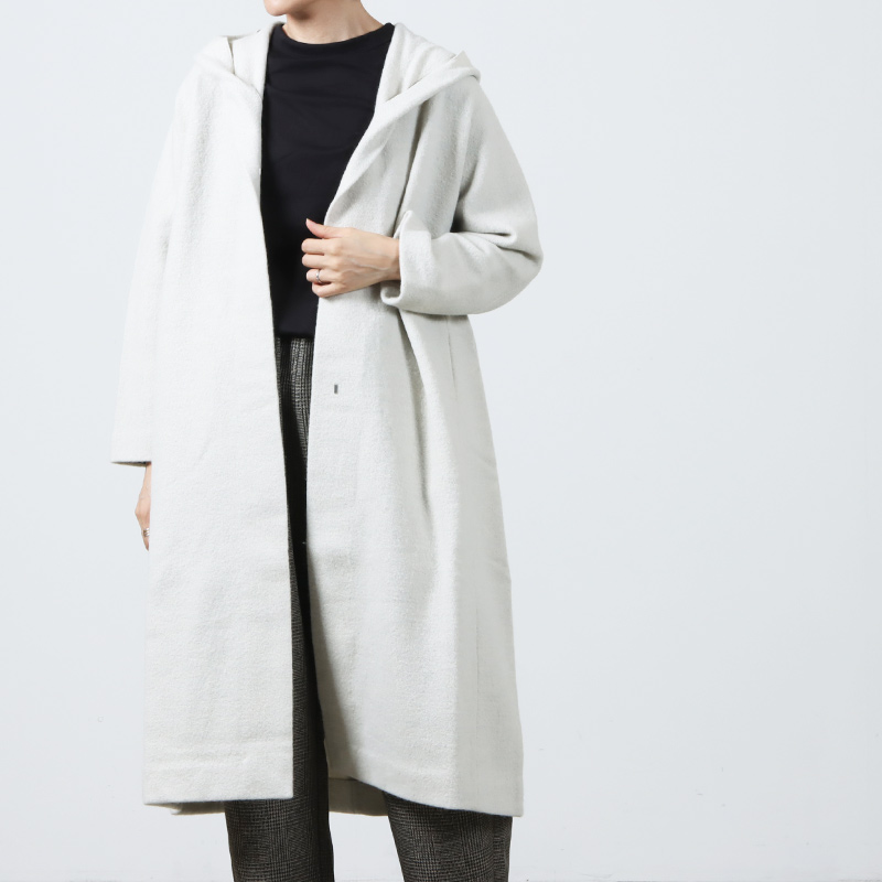 evameva (エヴァムエヴァ) press wool hooded coat / プレスウール
