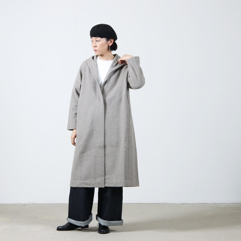 evameva (エヴァムエヴァ) press wool hooded coat / プレスウールフーデッドコート