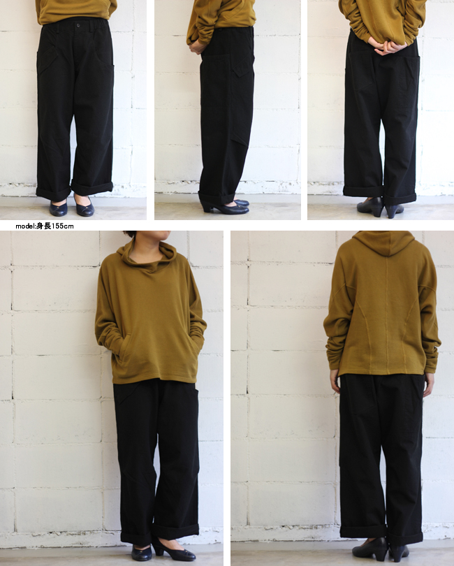 FACTORY ペルー産コットン裾ロールアップパンツ col:クロ