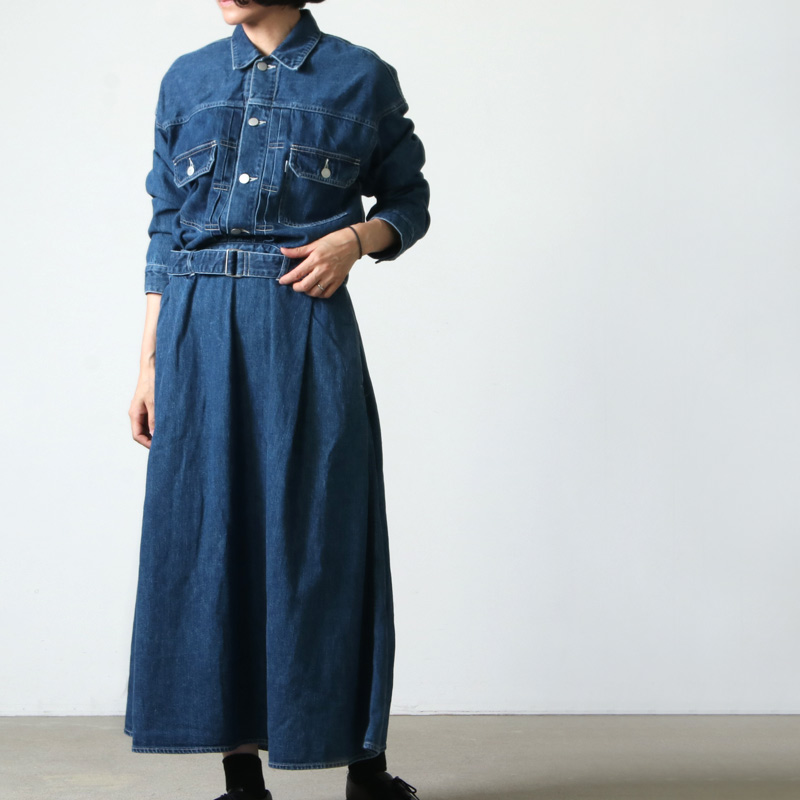 COTTON100%Graphpaper ♡ Belted Denim Dress Fade