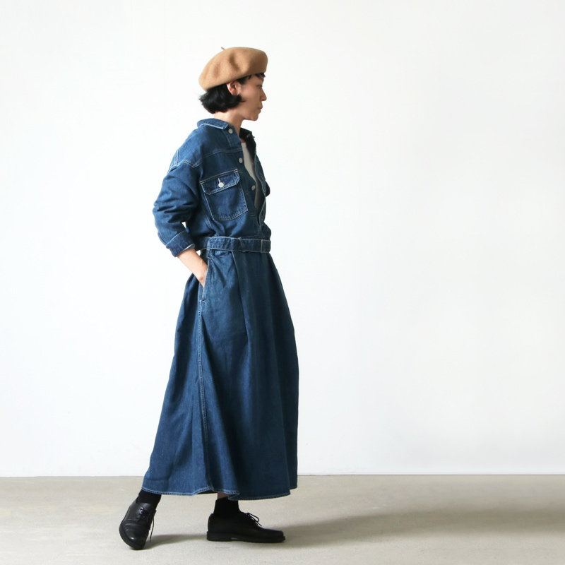 COTTON100%Graphpaper ♡ Belted Denim Dress Fade