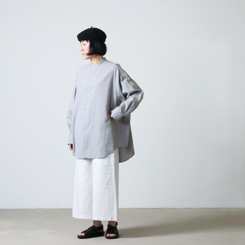 Graphpaper(եڡѡ) Linen Cupro Oversized Band Collar Shirt