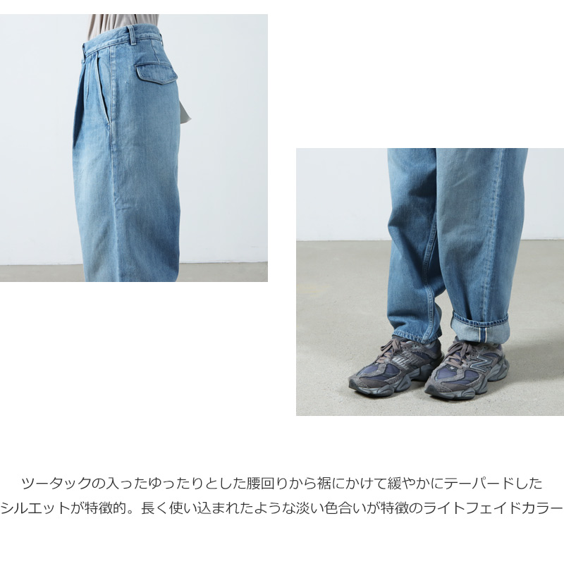 Graphpaper(եڡѡ) Selvage Denim Two Tuck Tapered Pants Light fade