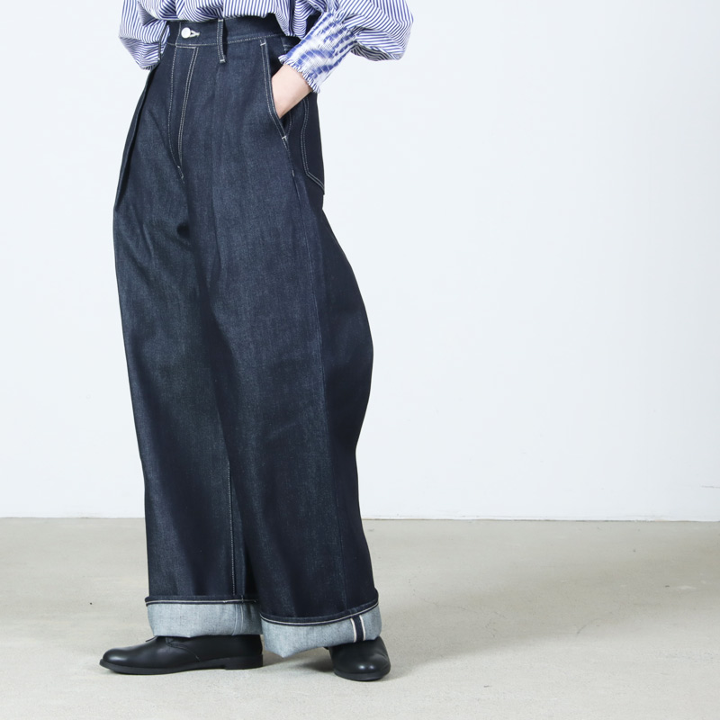 Graphpaper(����եڡ��ѡ�) Selvage Denim Two Tuck Wide Pants �� INDIGO RIGID �� BLACK WASHED