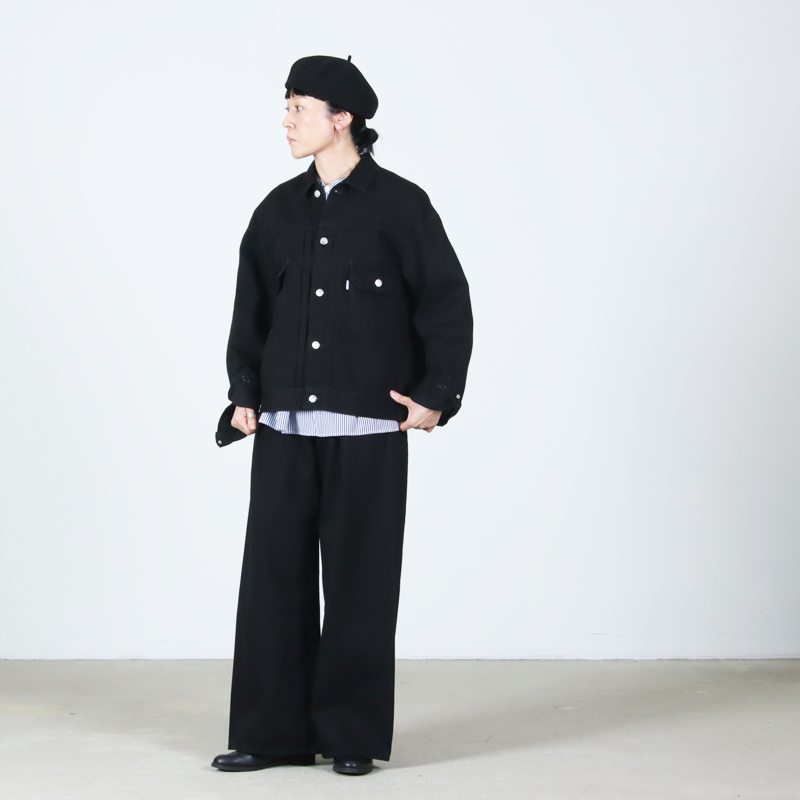 Graphpaper(����եڡ��ѡ�) Selvage Denim Two Tuck Wide Pants �� INDIGO RIGID �� BLACK WASHED