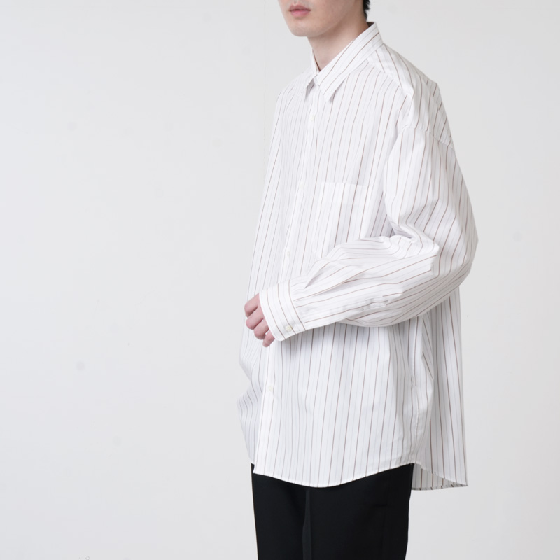 Graphpaper(����եڡ��ѡ�) SIDOGRAS Brown Stripe L/S Oversized Regular Collar Shirt