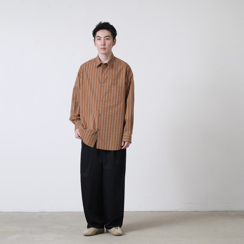 Graphpaper(����եڡ��ѡ�) SIDOGRAS Brown Stripe L/S Oversized Regular Collar Shirt