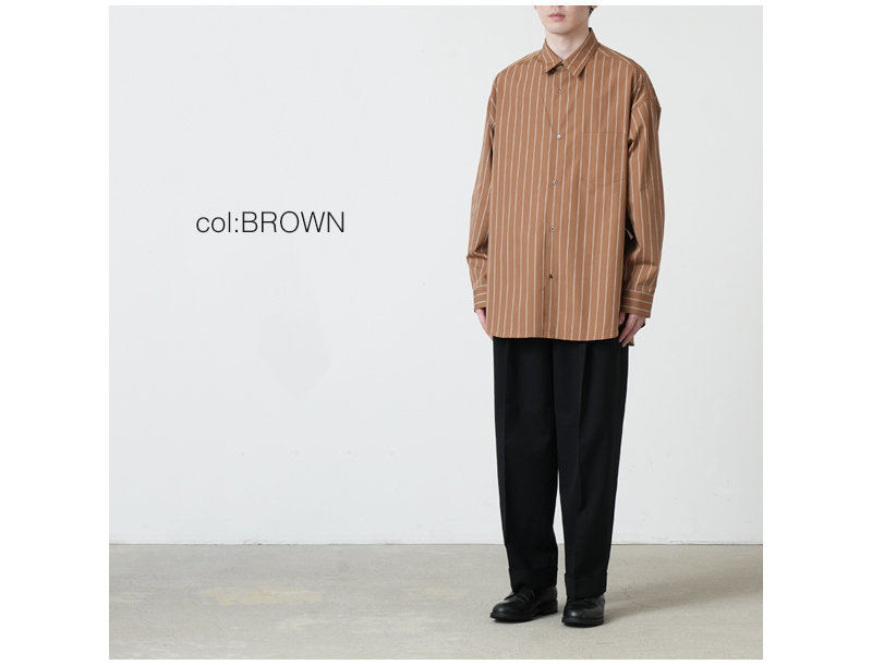 Graphpaper(����եڡ��ѡ�) SIDOGRAS Brown Stripe L/S Oversized Regular Collar Shirt