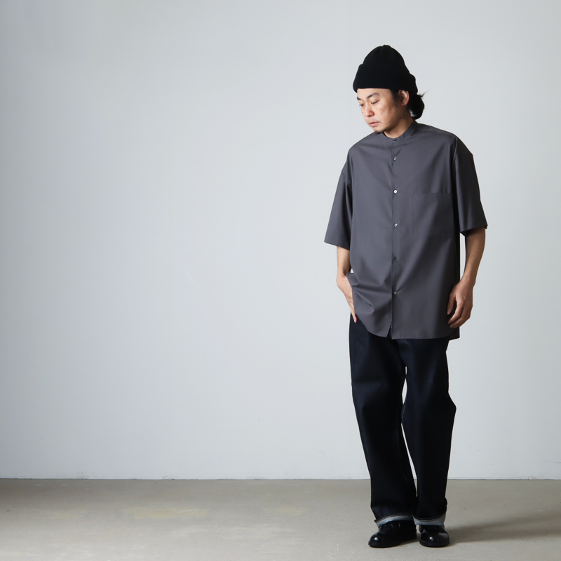 Graphpaper(եڡѡ) Fine Wool Tropical S/S Oversized Band Collar Shirt