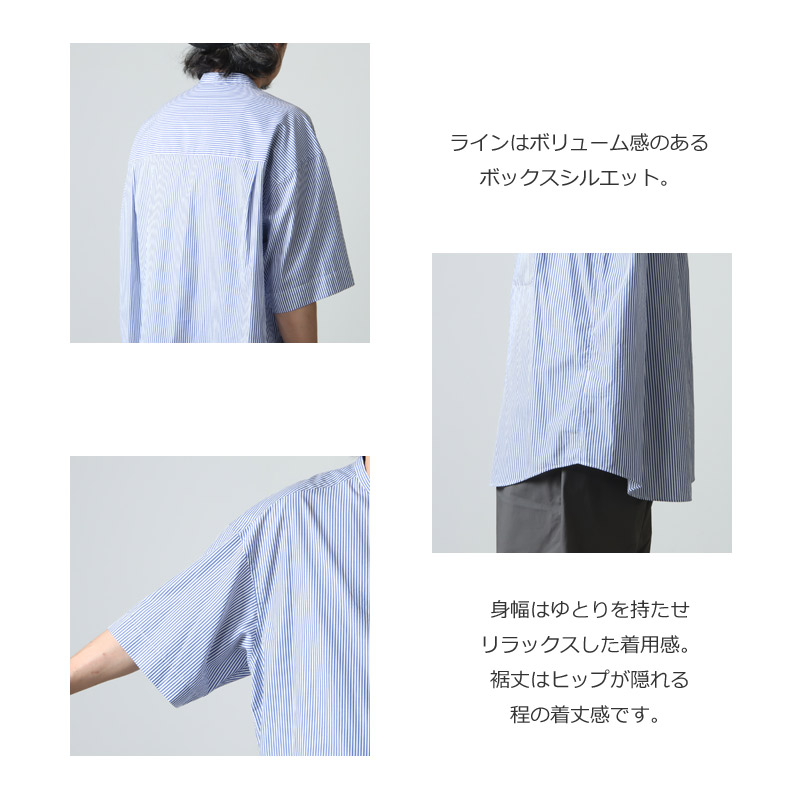Graphpaper(եڡѡ) Broad Stripe S/S Oversized Band Collar Shirt