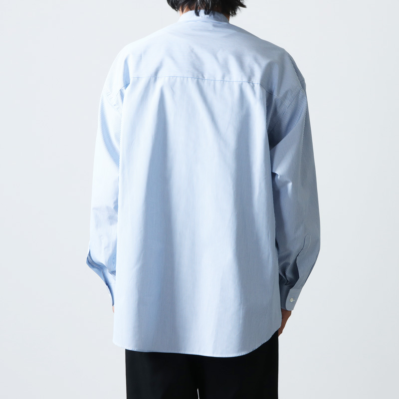 GRAPHPAPER グラフペーパー 長袖シャツ 22AW GM224-50022 × THOMAS MASON トーマスメイソン for GP L/S Oversized Band Collar Shirt オーバーサイズ バンドカラー シャツ ストライプ 長袖 グリーン系 ホワイト系 F