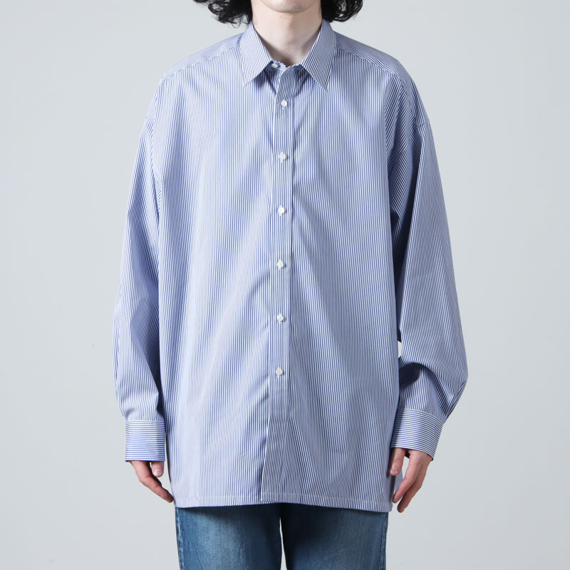 Graphpaper(եڡѡ) High Count Regular Collar Shirt Blue Stripe