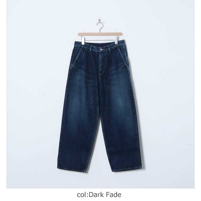 ファッションselvage denim two tuck pants dark fade