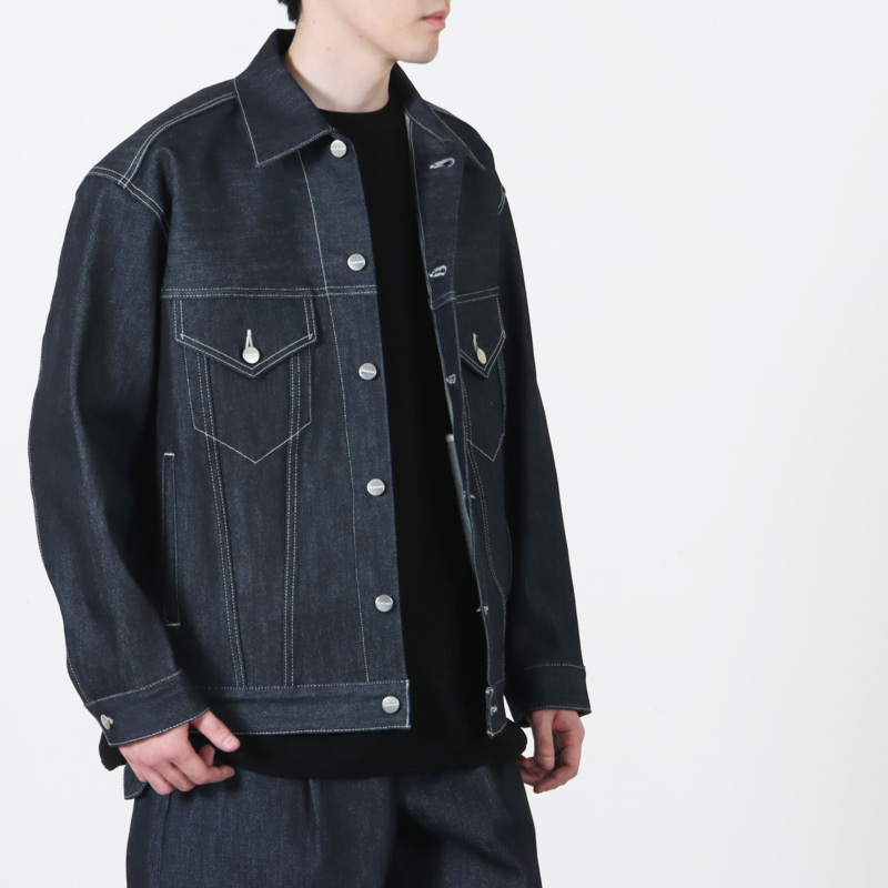 Graphpaper(����եڡ��ѡ�) Selvage Denim Trucker Jacket �� INDIGO RIGID �� BLACK WASHED