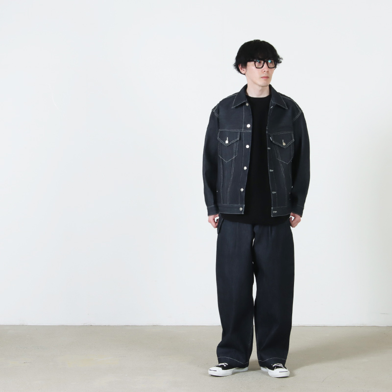Graphpaper(����եڡ��ѡ�) Selvage Denim Trucker Jacket �� INDIGO RIGID �� BLACK WASHED
