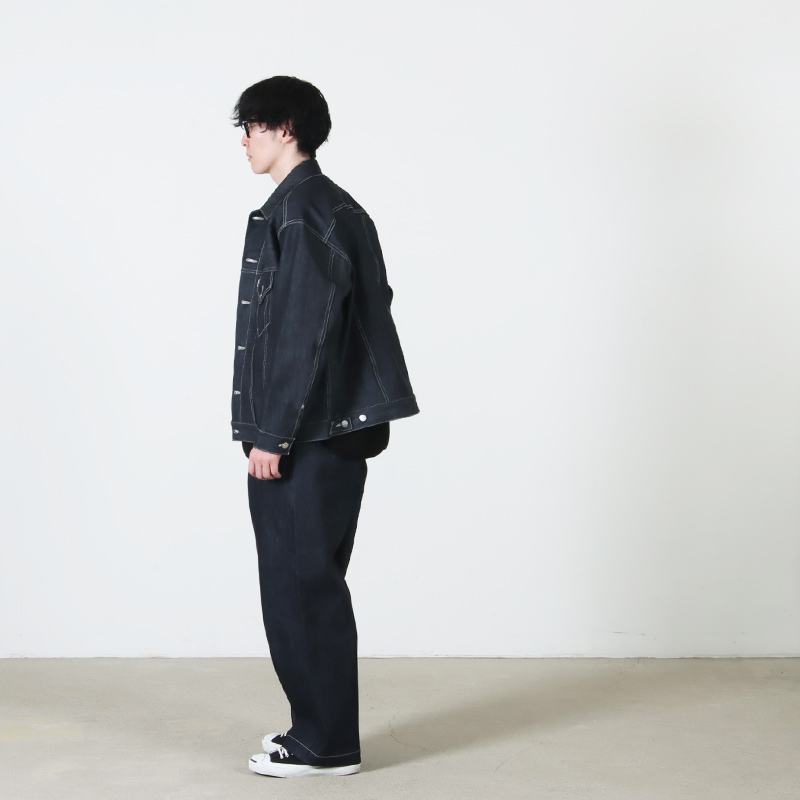 Graphpaper(����եڡ��ѡ�) Selvage Denim Trucker Jacket �� INDIGO RIGID �� BLACK WASHED