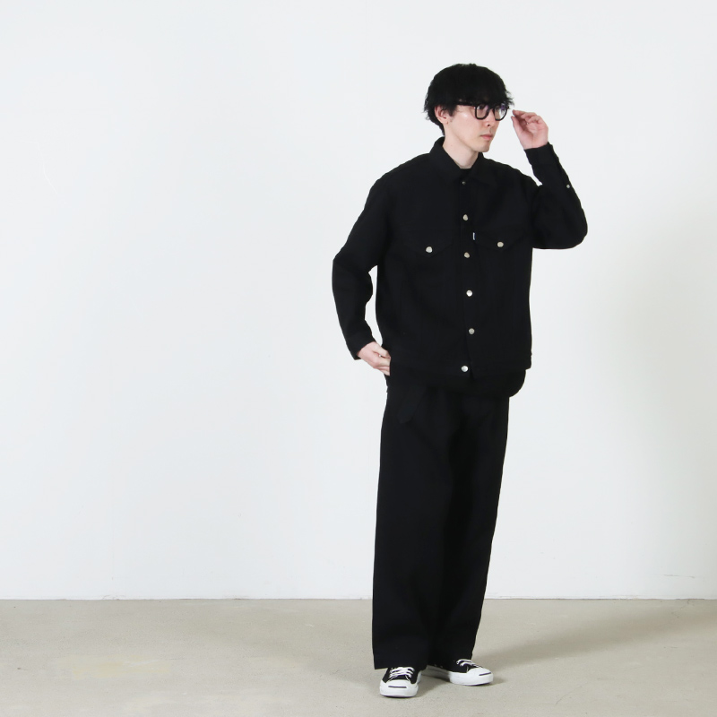 Graphpaper(����եڡ��ѡ�) Selvage Denim Trucker Jacket �� INDIGO RIGID �� BLACK WASHED