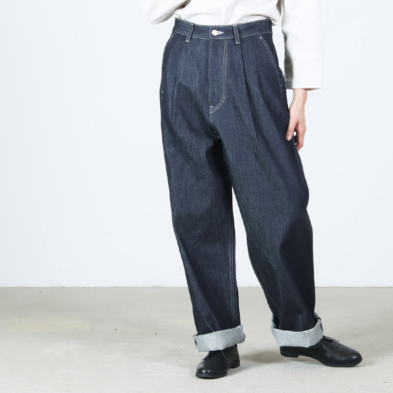 Graphpaper(����եڡ��ѡ�) Selvage Denim Two Tuck Pants �� INDIGO RIGID �� BLACK WASHED