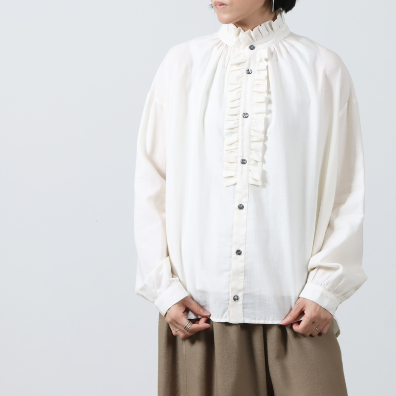 Honnete (オネット) Cotton Silk Dyed Twill Pleated Gather Shirts /  コットンシルクダイツイルプリーツギャザーブラウス