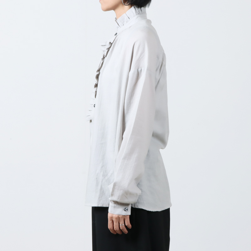 Honnete (オネット) Cotton Silk Dyed Twill Pleated Gather Shirts /  コットンシルクダイツイルプリーツギャザーブラウス
