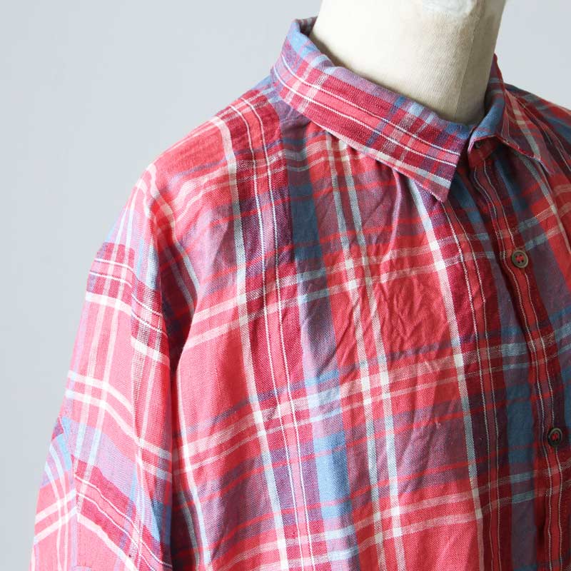 Ichi Antiquites イチアンティークス リネンタータンチェック ギャザーシャツ