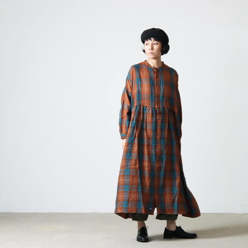 VERYboutiqueICHI Antiquites リネンタータンチェックシャツワンピース