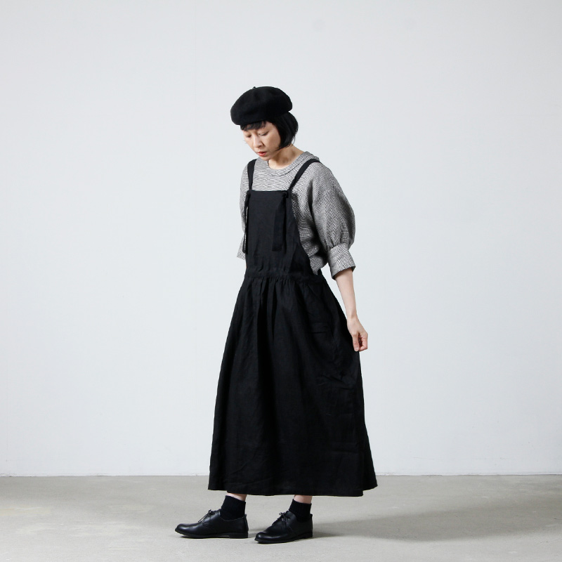 《新品》Antiquités noir  リネン　エプロンワンピースウエスト113cm裾巾94cm
