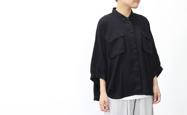iliiliili big size テンセル ドルマンスリーブシャツ col:99.black