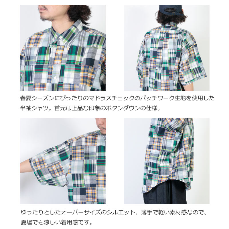 is-ness (イズネス) PATCHWORK CHECK SHORT SLEEVES SHIRT / パッチ 