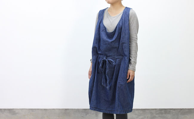 Kelen ウエストギャザーデニムワンピース Nora Col Indigo Cotyle