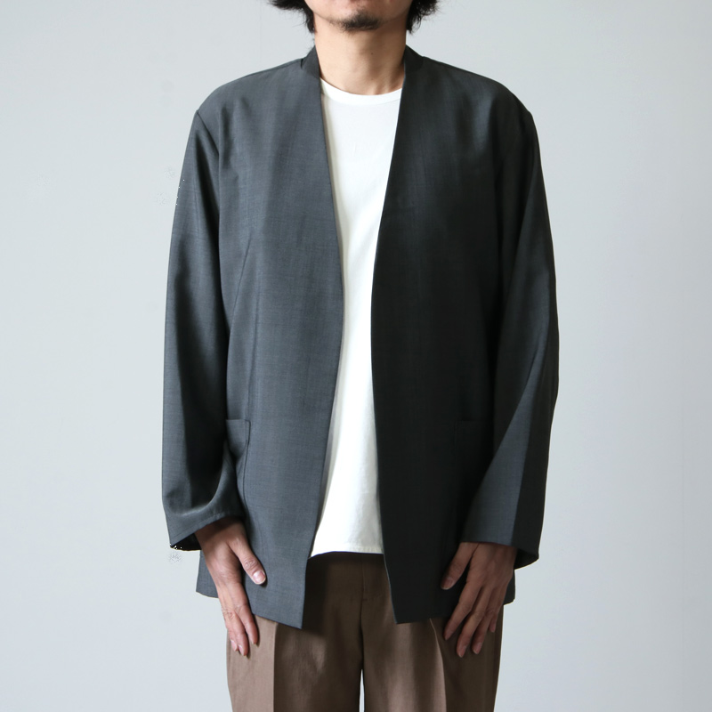 激安/新作 22AW marka ネイビー フランネル ラペルレスシャツ 