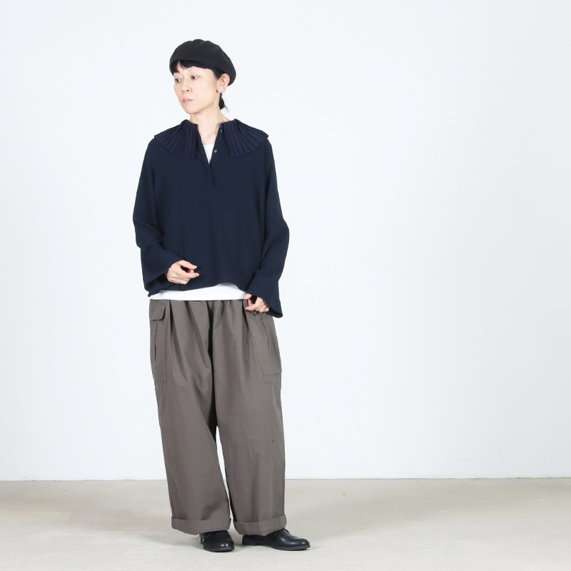 mizuiro ind(ミズイロインド) プリーツカラーシャツプルオーバー