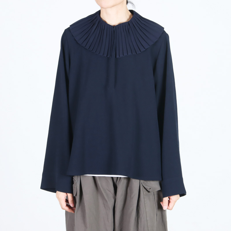 mizuiro ind(ミズイロインド) プリーツカラーシャツプルオーバー