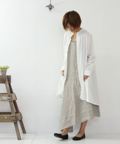 mizuiroind ミズイロインド☆アシンメトリーヘムT ホワイト F mizuiro-ind / ミズイロインド ストライプアシンメトリーヘム