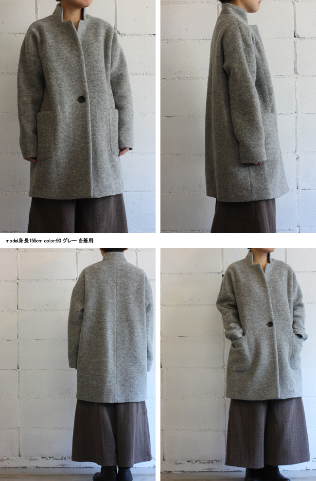 mizuiro-ind スタンドカラーロングコート col:90 グレー