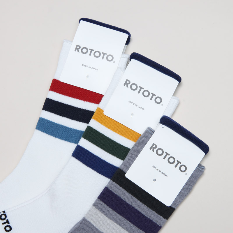 RoToTo(ȥ) FINE PILE STRIPED CREW SOCKS