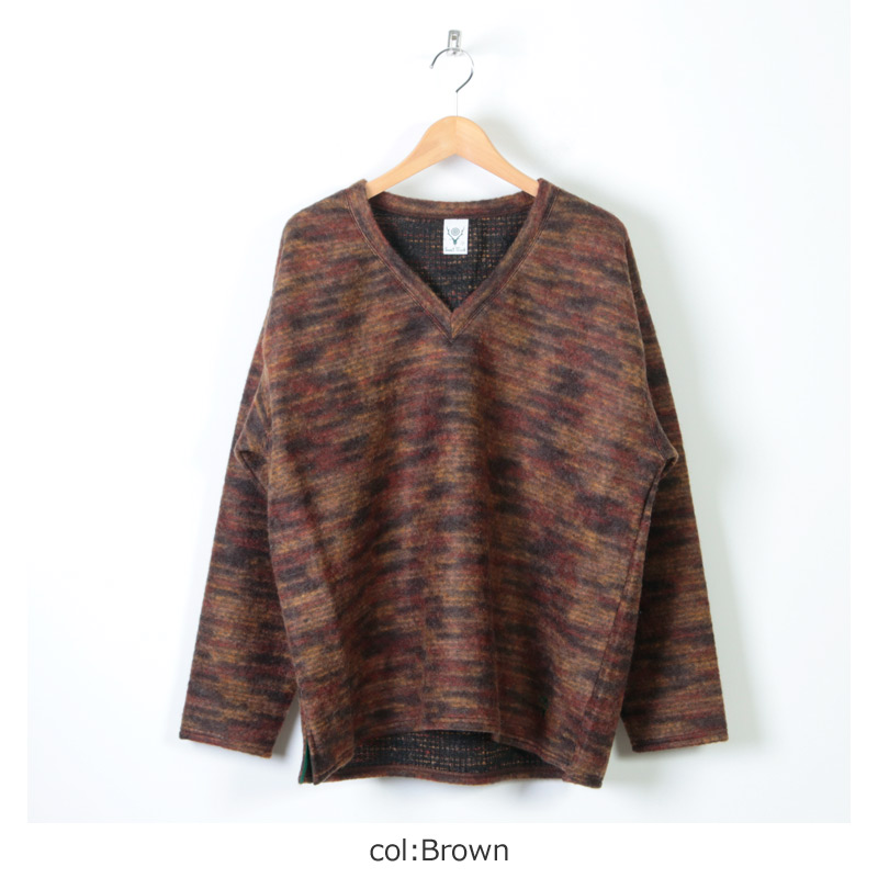 South2 West8(ġȥ) Side Slit V Neck Shirt - Pe/Ac/W Shaggy Knit