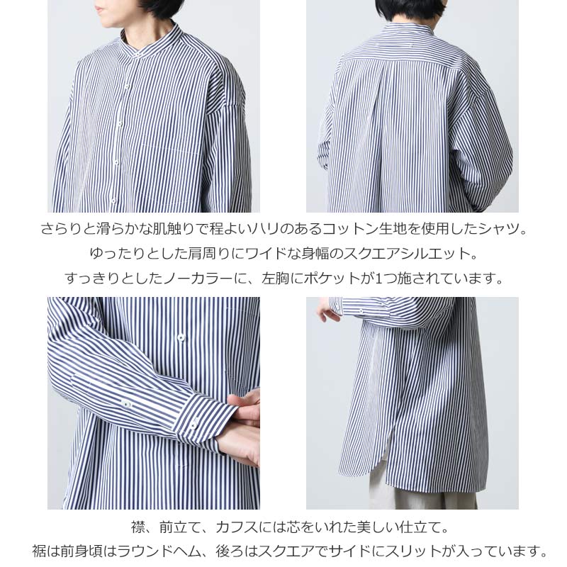TICCA (ティッカ) ノーカラーシャツ stripe & check