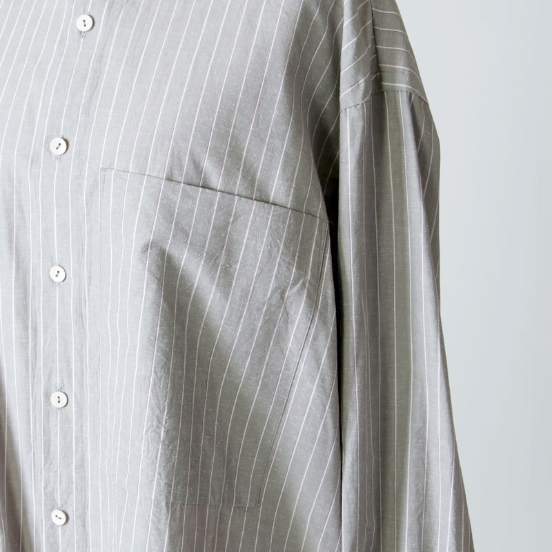 unfil (アンフィル) striped cotton snd silkpoplin drawstring shirt