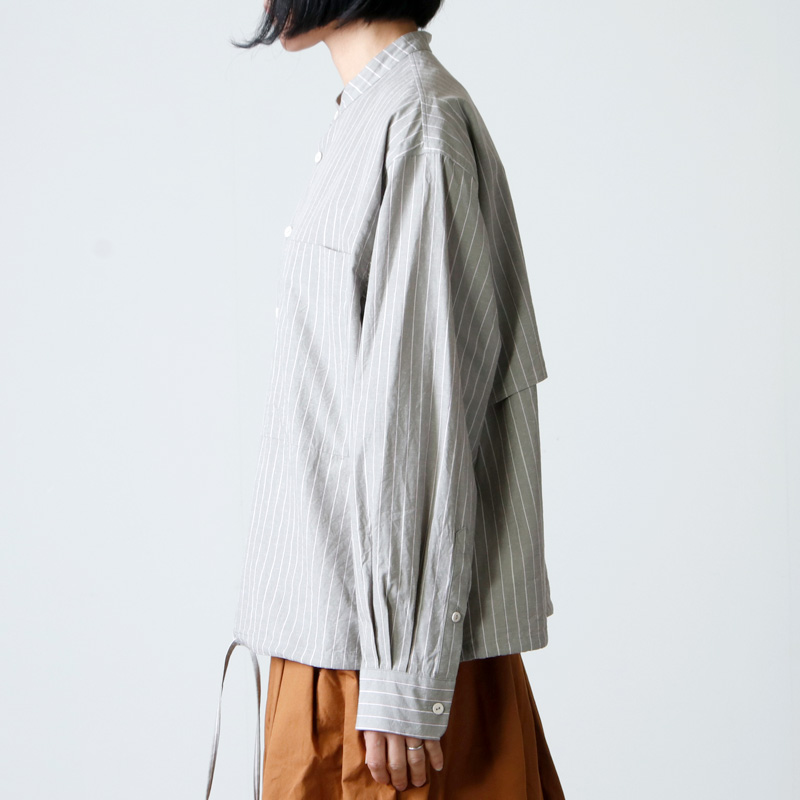 unfil (アンフィル) striped cotton snd silkpoplin drawstring shirt / ストライプ