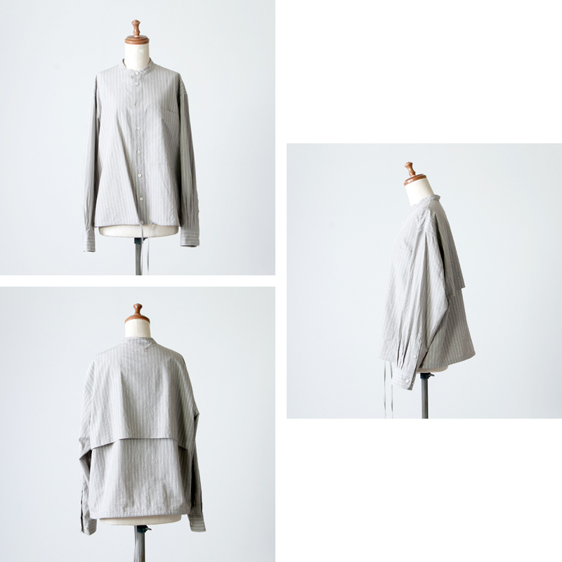 unfil (アンフィル) striped cotton snd silkpoplin drawstring shirt / ストライプ