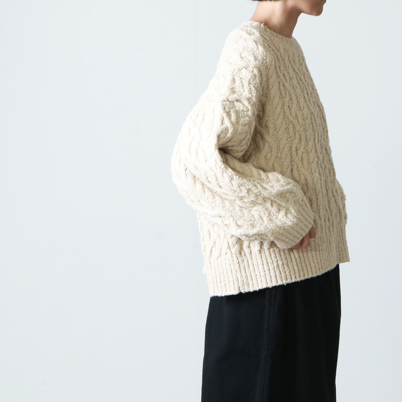 unfil (アンフィル) french merino&cotton boucle cable-knit sweater
