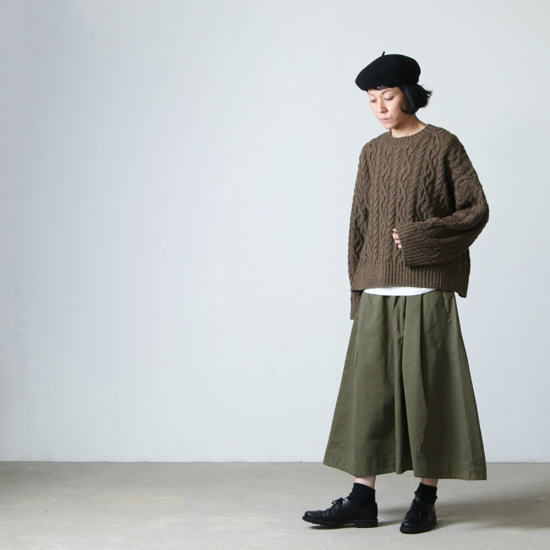 unfil (アンフィル) french merino&cotton boucle cable-knit sweater