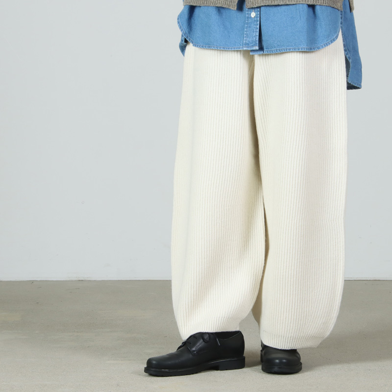 unfil(ե) woolen cotton & ex.fine lambs wool ribbed-knit wide pants