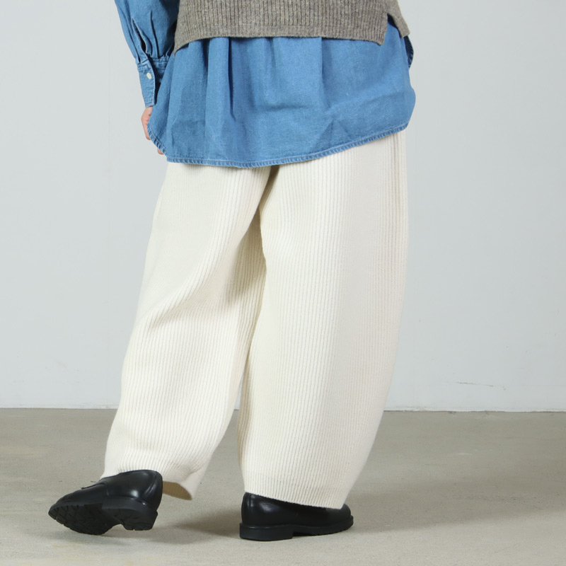 unfil(ե) woolen cotton & ex.fine lambs wool ribbed-knit wide pants