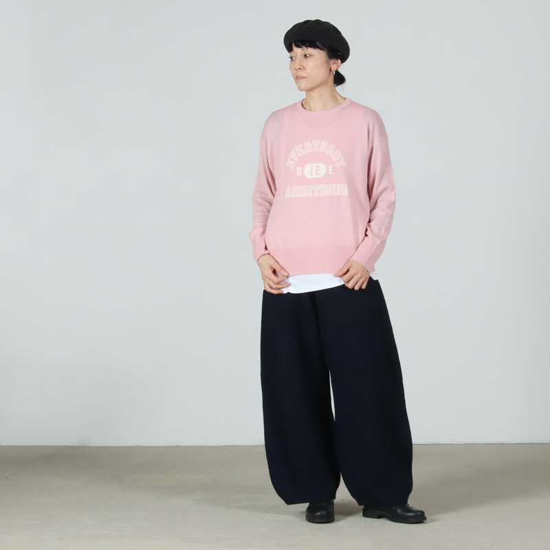 unfil(ե) woolen cotton & ex.fine lambs wool ribbed-knit wide pants