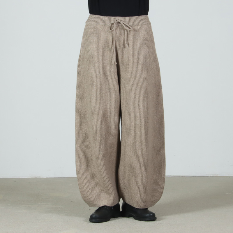 unfil(ե) woolen cotton & ex.fine lambs wool ribbed-knit wide pants