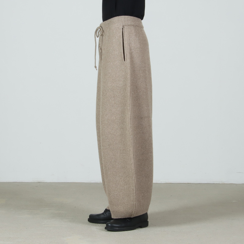 unfil(ե) woolen cotton & ex.fine lambs wool ribbed-knit wide pants